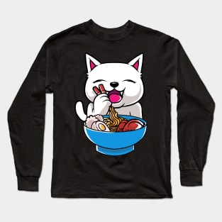 Kawaii Cat Ramen Bowl Funny Anime Noodles Kitty Long Sleeve T-Shirt